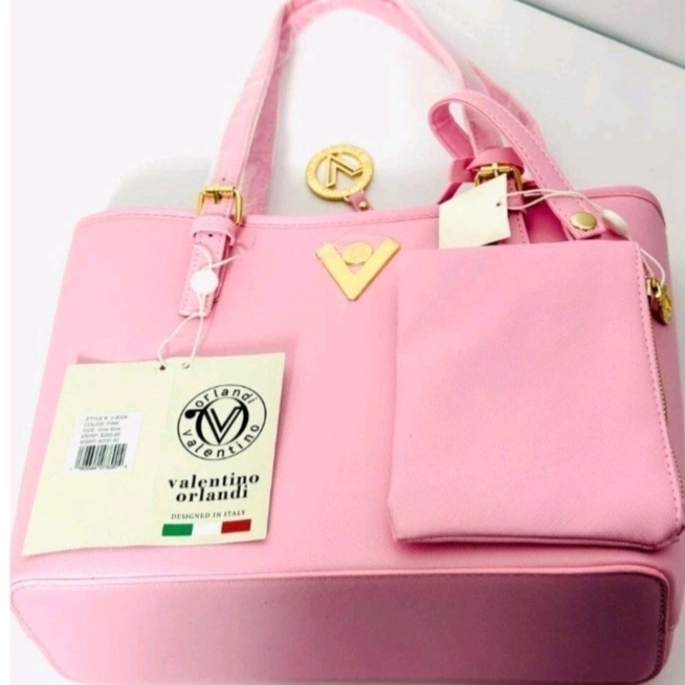 Valentino Orlandi Pink Purse with Gold Hardware. Vegan Faux Leather.-NWT!